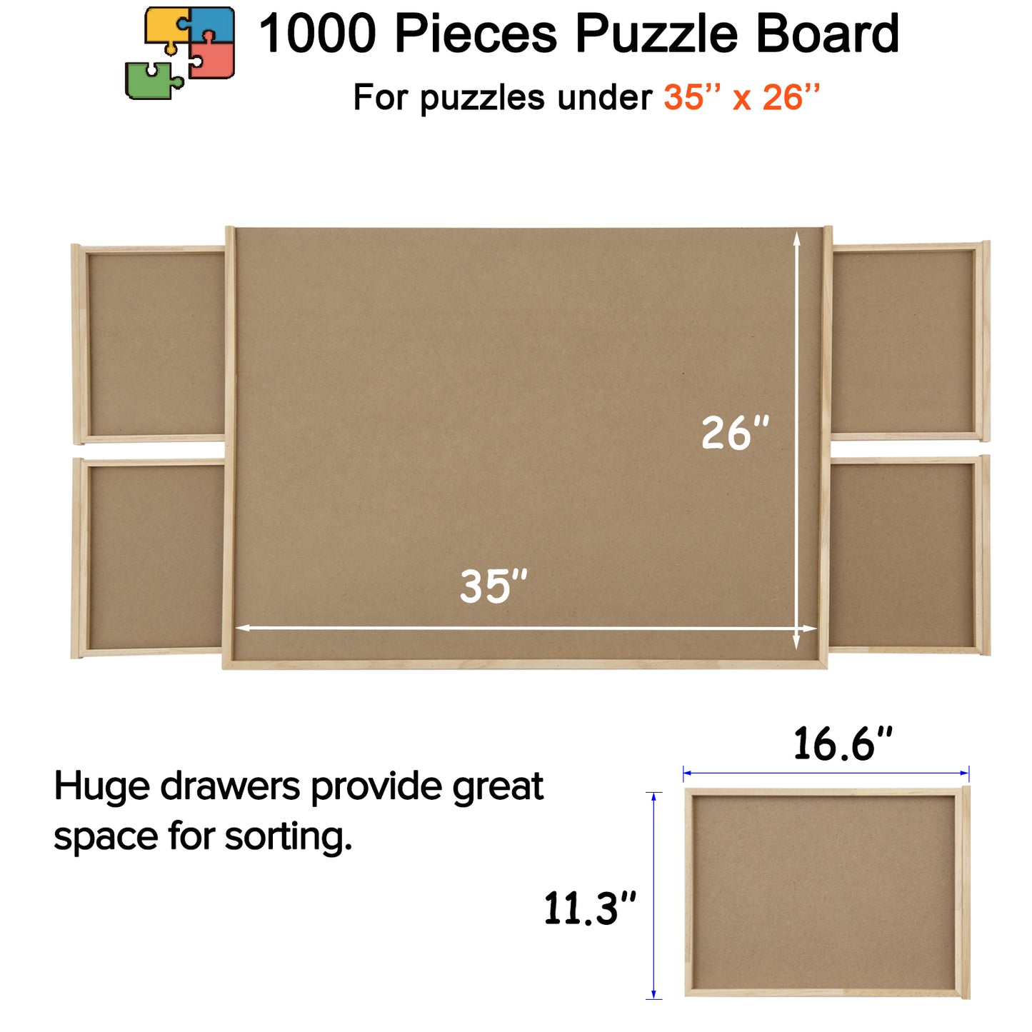 Classic Jigsaw Puzzle Board with Drawer- 1500 Pieces