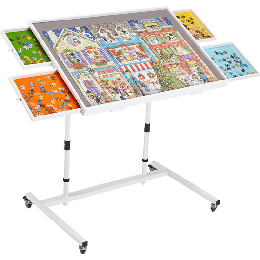 Tilted Jigsaw Puzzle Rolling Table with Drawers and Cover